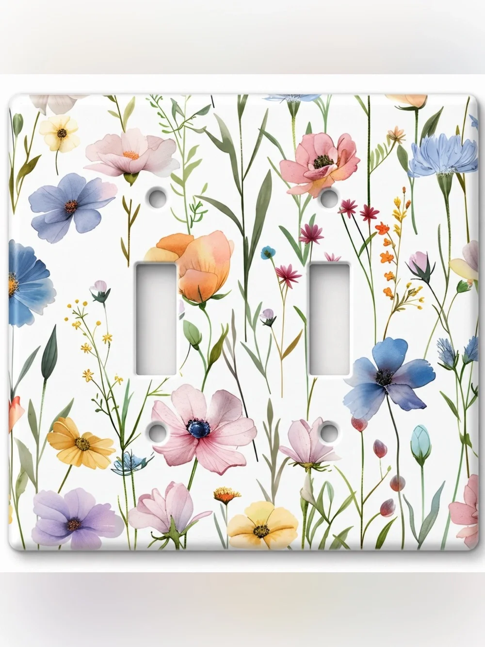 Handmade Watercolor Wildflower Floral Double Toggle Light Switch Cover